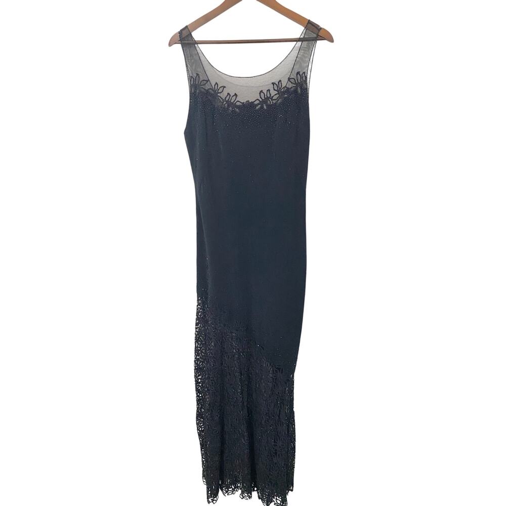 Cache Gorgeous Vintage Beaded Black Gown Women's Size 12 Full Length Lace* - Picture 3 of 14